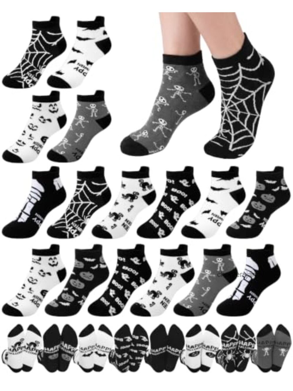 16 Pairs Women's Halloween Ankle Socks Polyester-Cotton Novelty